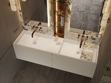 CANASTA - Wall-mounted double Solid Surface washbasin by MOMA Design - view 2